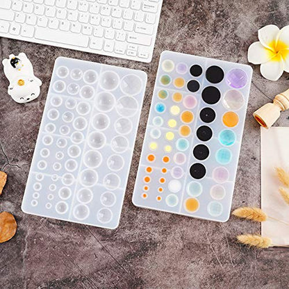 2 Pcs Cabochon Gem Silicone Mold,Large | Clear Round Silicone Mold for Making Earrings, Jewelry Making, Crafting Projects - color: round-large
