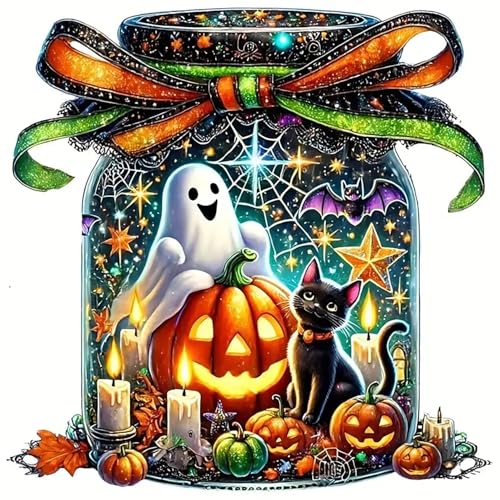 LKHMVCA Halloween Ghost Cat Pumpkin Paint by Numbers Kit for Adults, DIY Paint by Numbers Kits for Adults Beginners Without Frame, Acrylic Paint Canvas Painting Kits Art for Home Decor 16x16 Inch - color: Halloween Ghost Pumpkin Cat