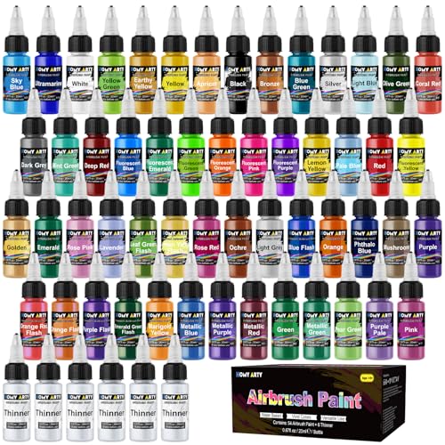 HOMY ARTY Airbrush Paint - 54 Colors with 6 Thinner - color: 54 Colors with 6 Thinner