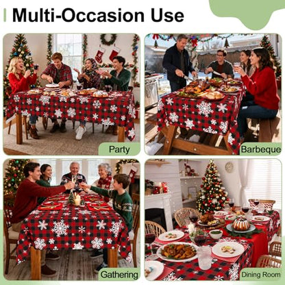 4 Packs Christmas Buffalo Disposable Table Cloth, 54 x 108 Inch Waterproof Plastic Tablecloth, Rectangle Black Red and White Checkered Table Covers for Picnic, Birthday, Party - color: Black Red and White, size: 54" x 108" - 4 Pack