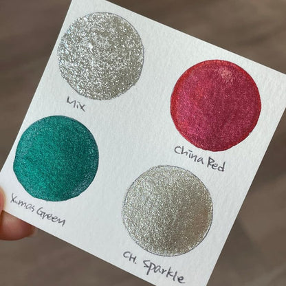 IUILE Handmade Watercolor Paints - Jingle Bell Dot Card (6 colors). Metallic, Shiny, Shimmer - color: Jingle Bell Dot