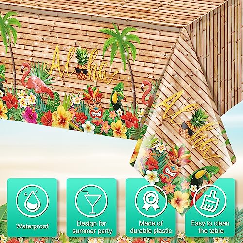 3Pcs Hawaiian Luau Tablecloth Tiki Party Tablecloths Tropical Table Cloth Plastic Disposable Rectangle Table Covers for Tiki Bar Tropical Summer Beach Pool Birthday Party Decorations ,108x 54 Inch - size: 3pcs