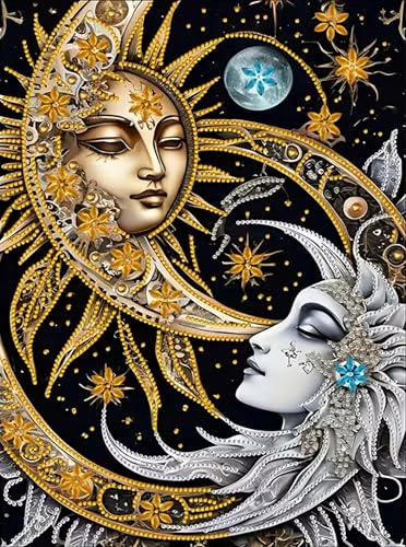 DOTSTART Diamond Art Kits for Adults,Sun and Moon Diamond Paintings Kits | Special Shaped 5D DIY Crystal Paint By Diamonds,Diamond Dot Gem Art Painting Kits,for Home Wall Art Decor 11.8X15.7Inch - color: EXZ189-1