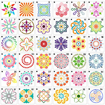 36 PCS Reusable Mandala Stencils for Painting Rocks Wood Canvas Fabric Glass Pottery Art Projects - color: Mandala