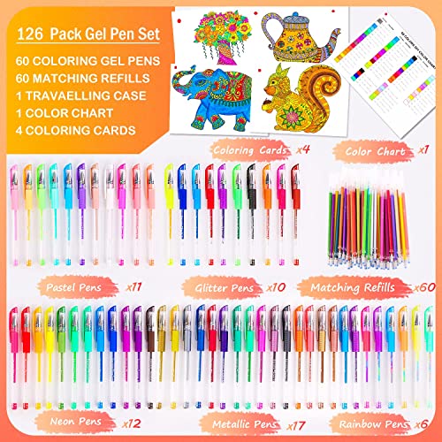 Soucolor 120 Gel Pens Set, Metallic Glitter Pastel,Refills,Drawing Kit Gift - color: Pink