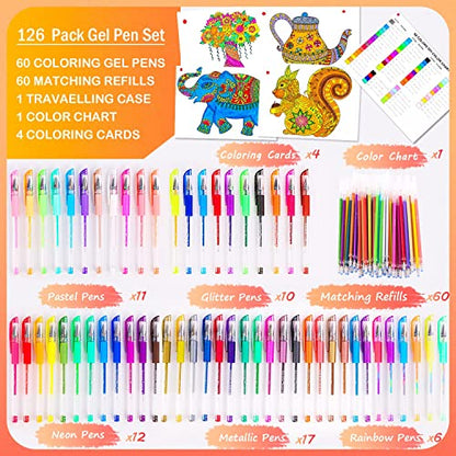 Soucolor 120 Gel Pens Set, Metallic Glitter Pastel,Refills,Drawing Kit Gift - color: Pink