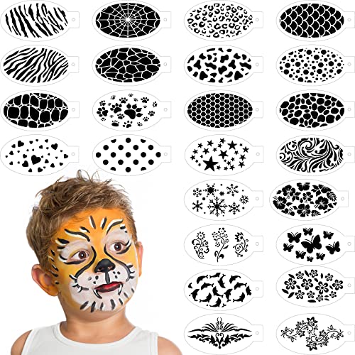 Chinco 24 Pieces Face Paint Stencils Face Body Tattoo Templates Painting Stencils for Kids Holiday Halloween Makeup Body Art Tattoos(Vivid Style) - color: Vivid Style