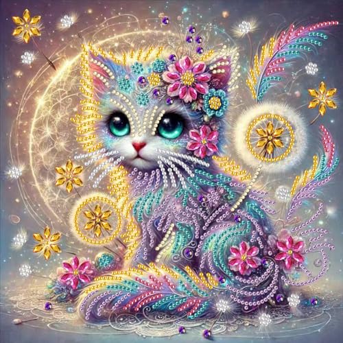GEMFAMILY Special Shaped Diamond Art Kits for Adults, Animal Cat 5D Diamond Painting Kits for Adults Beginner,DIY Crystal Rhinestones Painting for Home Wall Decoration 11.8 x 11.8 inch - color: HL038