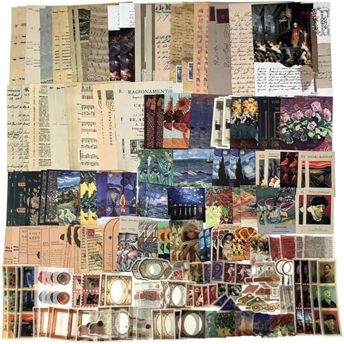 Esweny 200PCS Vintage Scrapbooking Supplies Kit for Journaling, Junk Journal Planners Aesthetic Cottagecore Room Decor Wall Art Collage Album(Artistic) - style: Artistic