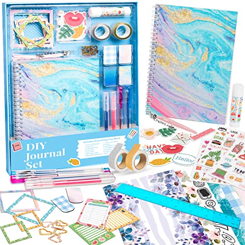 ABERLLS DIY Journal Kit for Girls, Birthday Gift for 6 7 8 9 10 11 12 Year Old Girl, Art Crafts Kits for Tween Teenage Kids, Scrapbook Diary Supplies Toy Set - color: Blue