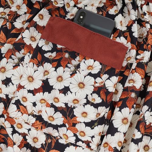 Cute Floral Apron for Women with Pockets, Cotton, Adjustable Straps - color: Burgundy