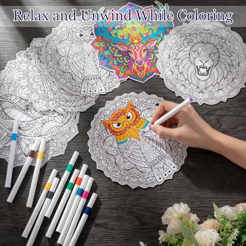 Potchen 48 Pcs Mandala Art Kit DIY Window Clings with Markers - style: Animal