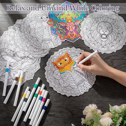 Potchen 48 Pcs Mandala Art Kit DIY Window Clings with Markers - style: Animal