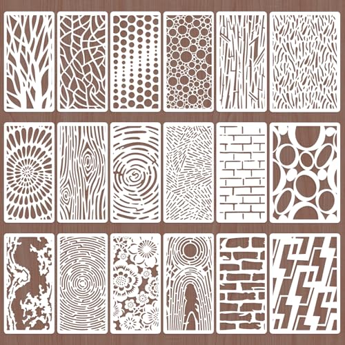 18 Pcs Stencils for Painting Mixed Size Texture Stencils Reusable Designs Featuring Crackle Wood Grain Waves Brick Wall and Bubble Patterns for Painting on Wall Canvas and DIY Projects - style: Style 2