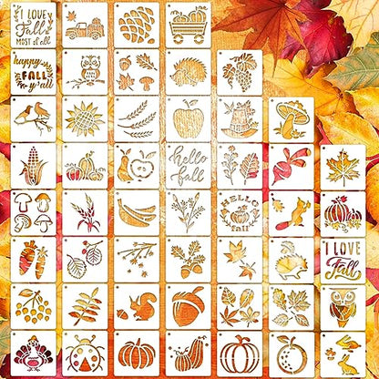 50 PCS Fall Painting Stencils Reusable Fall Stencils for Painting on Wood Rocks Canvas Fabric Glass Pottery 4x4 Inch - color: Fall