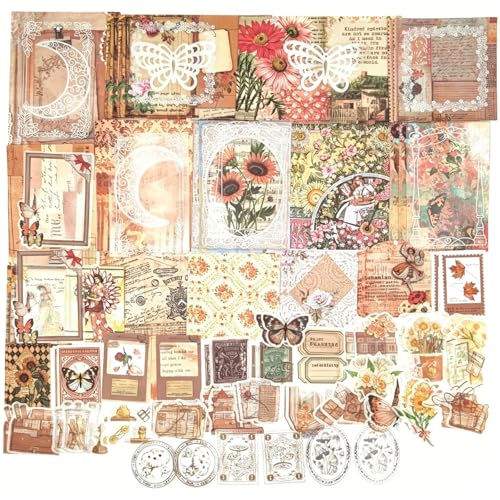 Esweny 100 PCS Vintage Ephemera Pack Journaling Scrapbooking Supplies Scrapbook Sticker Paper Kit for Junk Journal Planners Collage Craft Notebooks Decoupage Album (Sunflower) - color: Sunflower