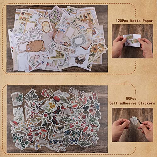 200Pcs Vintage Scrapbook Stickers, Aesthetic Junk Journal Stamping Supplies Kit, Scrapbooking Ephemera Washi Paper for Bullet Journaling Planners Diary Collage - style: Forest