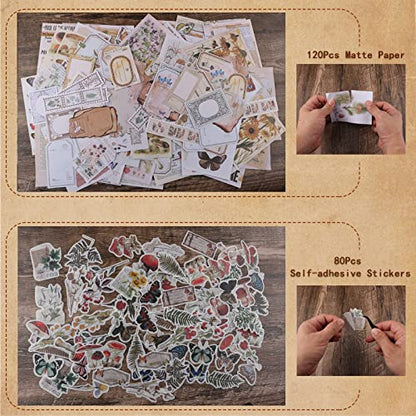 200Pcs Vintage Scrapbook Stickers, Aesthetic Junk Journal Stamping Supplies Kit, Scrapbooking Ephemera Washi Paper for Bullet Journaling Planners Diary Collage - style: Forest