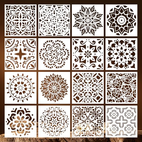 16 PCS Mandala Stencils for Painting, 6x6 Inch Reusable Plastic Paint Templates for Painting on Wood, Mandala Dot Painting Drawing Stencils for Canvas Fabric Paper Art Scrapbooks DIY Crafts Home Decor - color: 16PCS/Mandala