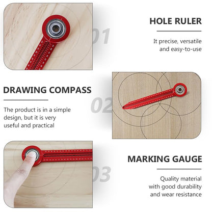 Woodworking Compass Tool Portable Aluminum Alloy Hole Ruler Circle Drawing Ruler Precision Marking Gauge 5.74In for Carpentry Engineering Design