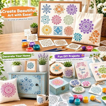 50 Pcs Large Mandala Stencils for Painting, 3.93 X 3.93 Inch Flower Stencils for Crafts Reusable, Wood and Wall Stencils for Painting Large Pattern, DIY Templates Holiday Wall Paper (Mandala) - style: Mandala