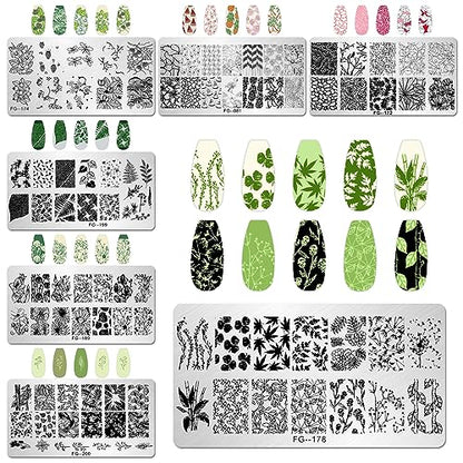 AddFavor Nail Stamper Kit - 7pcs Flower Leaves Stamping Plate with Silicone Stamper and Scraper, Animal Image Nail Stencils, Design Supplies - color: Style A