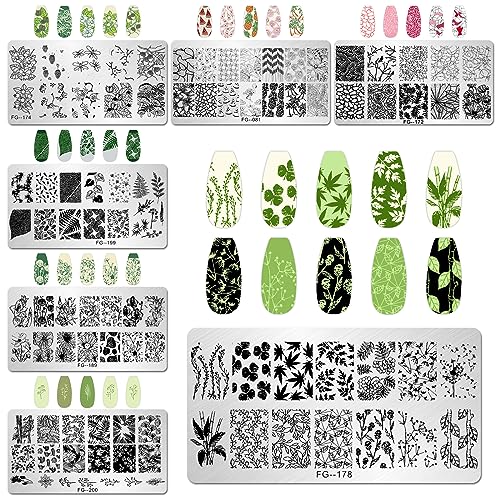 AddFavor Nail Stamper Kit - 7pcs Flower Leaves Stamping Plate with Silicone Stamper and Scraper, Animal Image Nail Stencils, Design Supplies - color: Style A