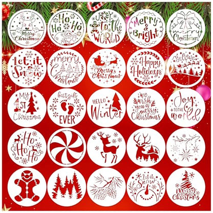 25 Pcs Christmas Stencils for Crafts Reusable 4 Inch Small Christmas Stencil for Painting on Wood Ornament Card Making Window (25 Christmas 4in) - style: 25 Christmas
