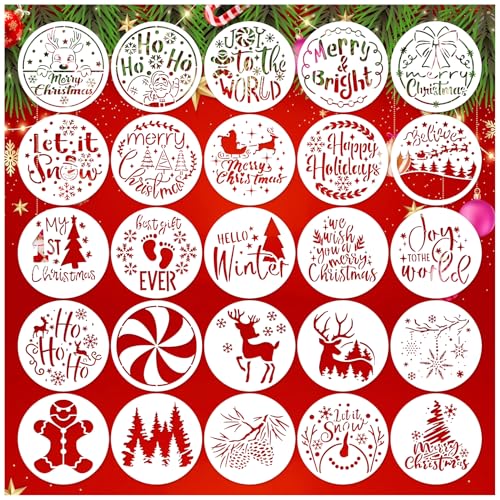 25 Pcs Christmas Stencils for Crafts Reusable 4 Inch Small Christmas Stencil for Painting on Wood Ornament Card Making Window (25 Christmas 4in) - style: 25 Christmas