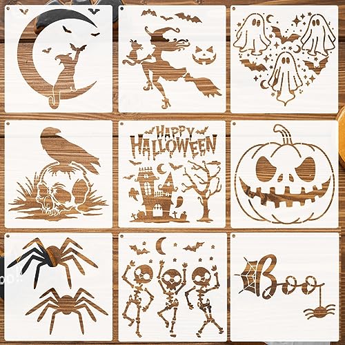 Halloween Stencils Reusable, Halloween Theme Drawing Stencils for Painting on Wood, Canvas, Paper, Fabric, Wall, Furniture - DIY Template for Art, Crafts and Halloween Decoration - color: Halloween Stencils-A