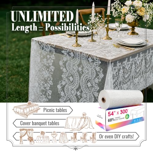 Disposable Tablecloth Roll, 54 x 300Ft Lace Plastic Table Cloth | Disposable Table Cover Roll, Oil Resistant Table Cover For Wedding, Restaurant, Reception Host（LaceEuropean） - color: Lace European, size: 54" x 3600" (Rectangular)
