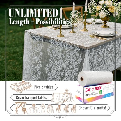 Disposable Tablecloth Roll, 54 x 300Ft Lace Plastic Table Cloth | Disposable Table Cover Roll, Oil Resistant Table Cover For Wedding, Restaurant, Reception Host（LaceEuropean） - color: Lace European, size: 54" x 3600" (Rectangular)