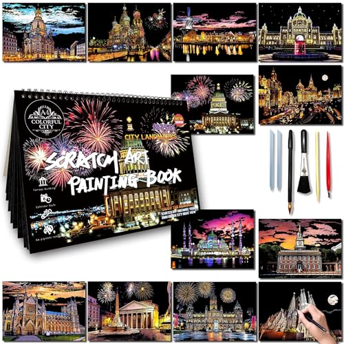 DESINIK Scratch Art Book for Adults & Teens - Scratch Paper Art Kit with Stencils & Tools, Creative Crafts for Relaxation, Focus & Travel, Stress Relief Activity for Home Decor & Gifts (Series I) - color: Series1