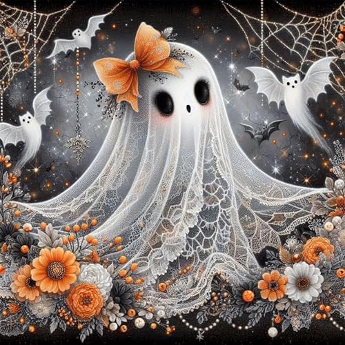 Xylogist Halloween Diamond Art Kits for Adults 14x14 Inch | Halloween Diamond Painting, DIY Ghost Paint by Diamonds for Adults, Full Drill Gem Art for Adults for Home Wall Decor - color: Halloween Ghost, size: 13.8x13.8in(35x35cm)