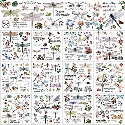 BBTO 12 Sheets Rub on Transfers for Crafts Wood Furniture DIY, 5.5" x 5.7" - style: Dragonfly