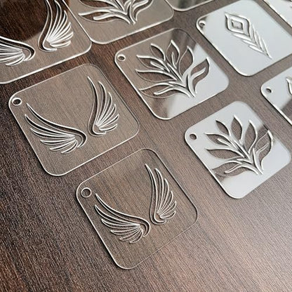 NUO RUI Mandala Stencil Set, Clear Acrylic, 2mm Thick, 5 Assorted Designs in 3 Sizes, with Metal Ring, for Dot Art and Painting