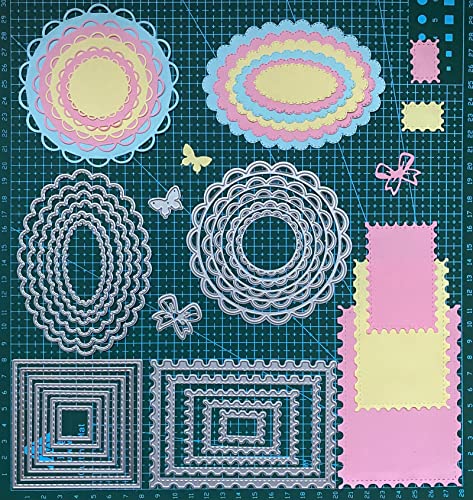 Cutting Dies Stencil Flower Round Square Rectangle Oval Ellipse Nested Stitched Frame Metal Mould for DIY Scrapbook Album Paper Card - style: Wavy edge dies set