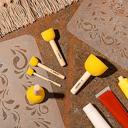 NAKLEO Foam Stencil Stippling Brush Set, 5 Pcs Round Sponges Stippler 0.4", 0.8", 1", 1.6", 2", Wooden Handle Paint Brushes DIY Arts and Crafts, Stenciling Decorating Tools Wax Chalk Acrylic