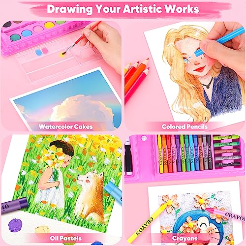 iBayam Art Supplies, 149-Pack Drawing Kit Painting Art Set Kits, Pink Box - color: Pink
