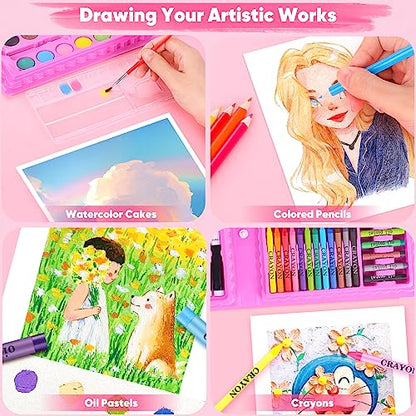 iBayam Art Supplies, 149-Pack Drawing Kit Painting Art Set Kits, Pink Box - color: Pink