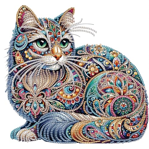 WSLWXSHM 5D Special Shape Diamond Art Kits for Beginners, Diamond Painting Kits for Adults Cat, Crystal Rhinestones Diamond Painting for Home Wall Decoration Gift 12×12inch/30×30cm, Animal