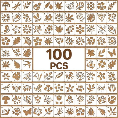 100Pcs Flower Stencils 1.5Inch Small Floral Leaf Stencil for Craft Painting | Reusable Stencils,Wildflower Butterfly Stencil,Floral Stencil,Drawing Templates,Scrapbook,Classroom,Projects,Wood,Sign,Wall - size: 1.5 Inch
