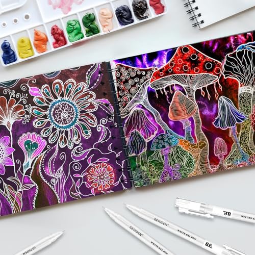 GETHPEN White Gel Pens, 0.6/0.8/1.0mm Fine Point White Pens Set, 3 Pack | Opaque White Archival Ink Pens, for Black Paper Drawing,High-lights, Sketching, Illustration, Card Making, Bullet Journaling - color: White
