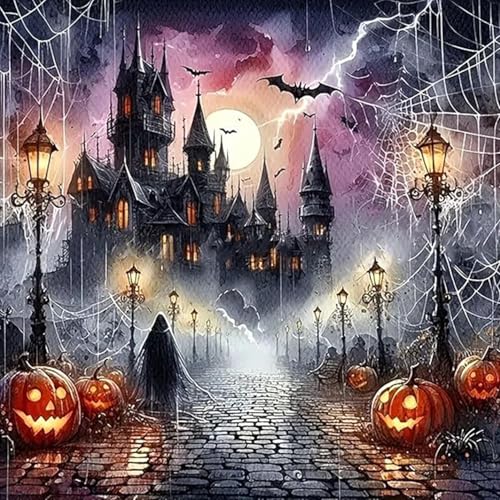 AIBOERL Paint by Numbers Kit for Adults Beginner,Halloween Night, 12X16In | DIY Paint by Number for Adults, Beginner Friendly, High-Definition Color Canvas, Stress Relief, Home Decor, Gifts, Unframed - color: YH04022