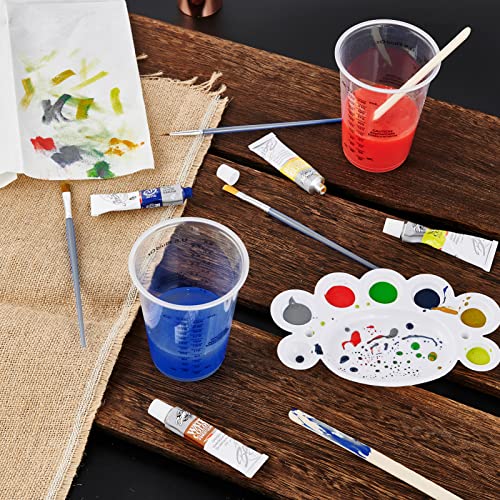 100 PACK 10 oz Plastic Measuring Cups, with 100 Wooden Mixing Sticks | disposable mixing cups versatile for epoxy resin, liquid measuring, DIY crafts, paint, experiment, cooking & baking