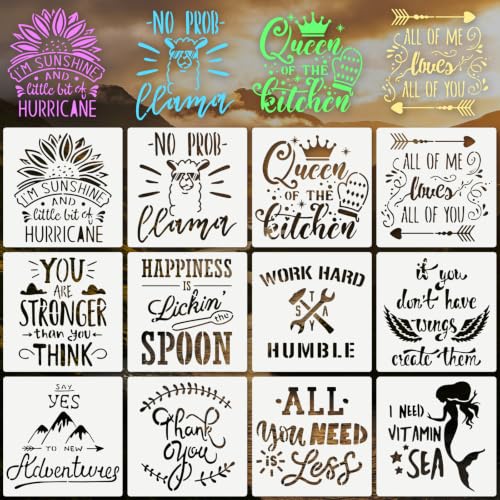 Motivational Stencils for Crafts Reusable 12Pcs Stencils(7.8X7.8 Inch) - color: Motivational