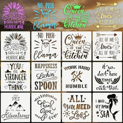 Motivational Stencils for Crafts Reusable 12Pcs Stencils(7.8X7.8 Inch) - color: Motivational