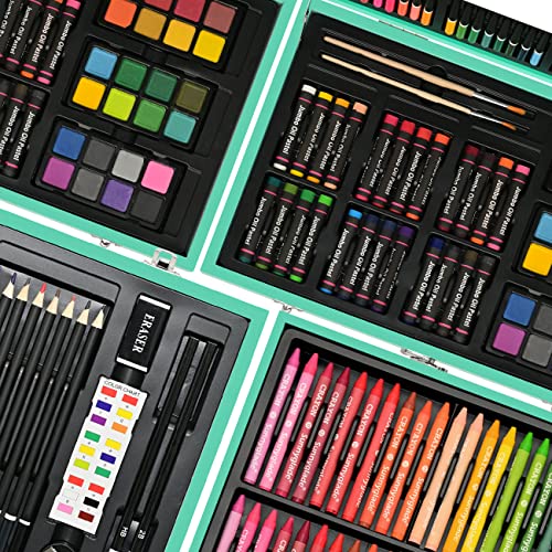 Sunnyglade 145 Piece Deluxe Art Set Wooden Art Box & Drawing Kit Green - color: Green