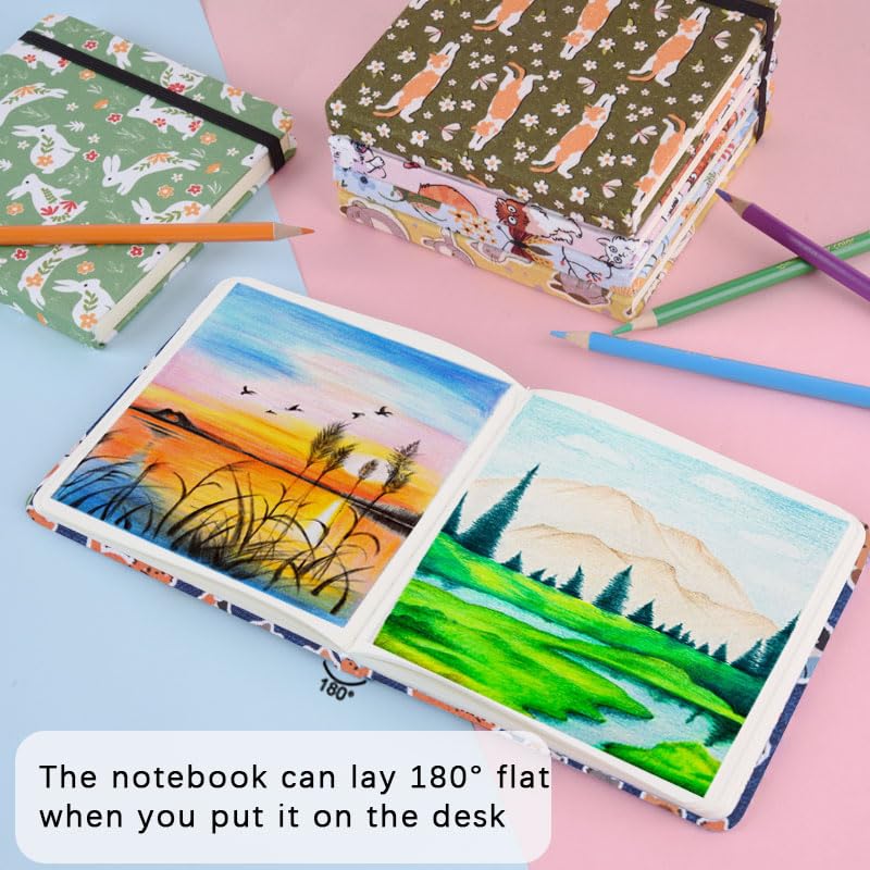 4.8" x 4.8" Hardcover Sketchbook,Small Mixed Media SketchPad,96 Sheets 80gsm Acid-Free Artist Drawing Paper,Travel Journal Pocket Blank Notebook for Painting,Illustration,Art Supplies.Cowboy Blue Cat - color: 80gsm Cloth-cowboy blue cat