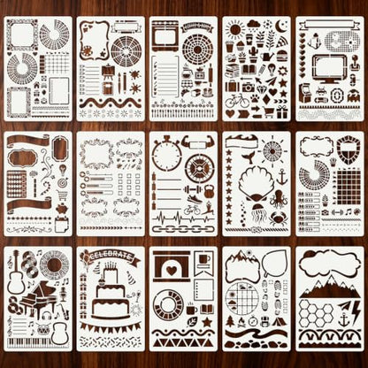 Diary Planning Stencils for Crafts Reusable 15Pcs Stencils(7.8X5.1 Inch) - color: Diary 1